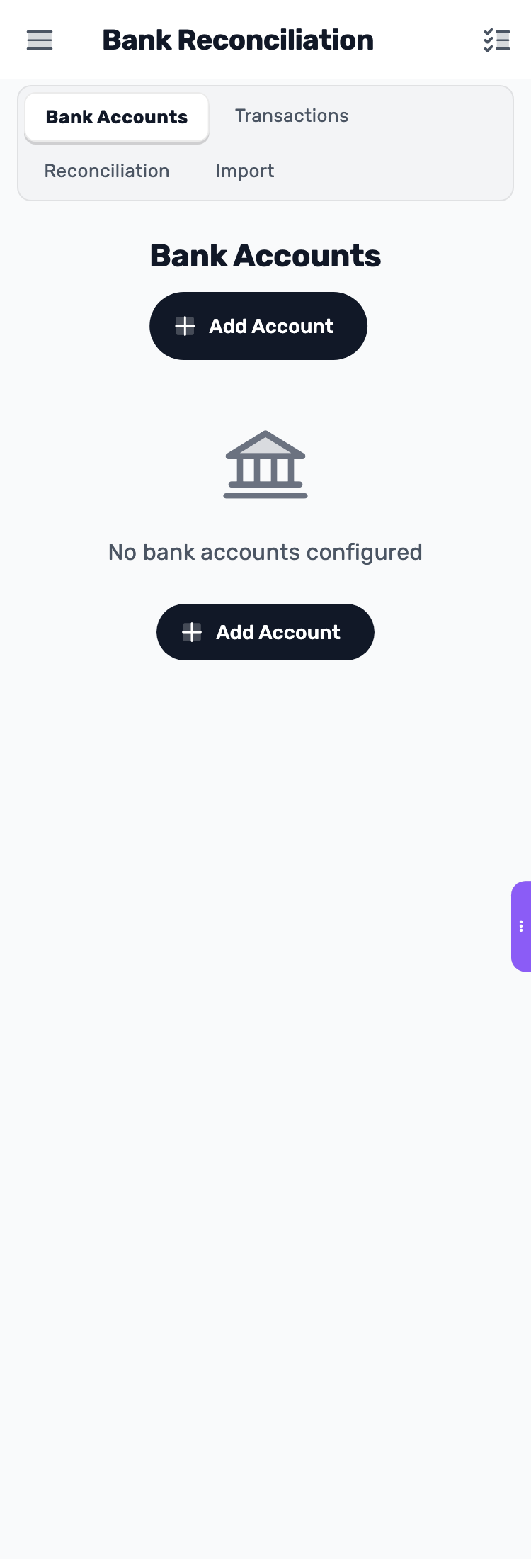 Lynxbe screen: Add the right account Demonstration data.