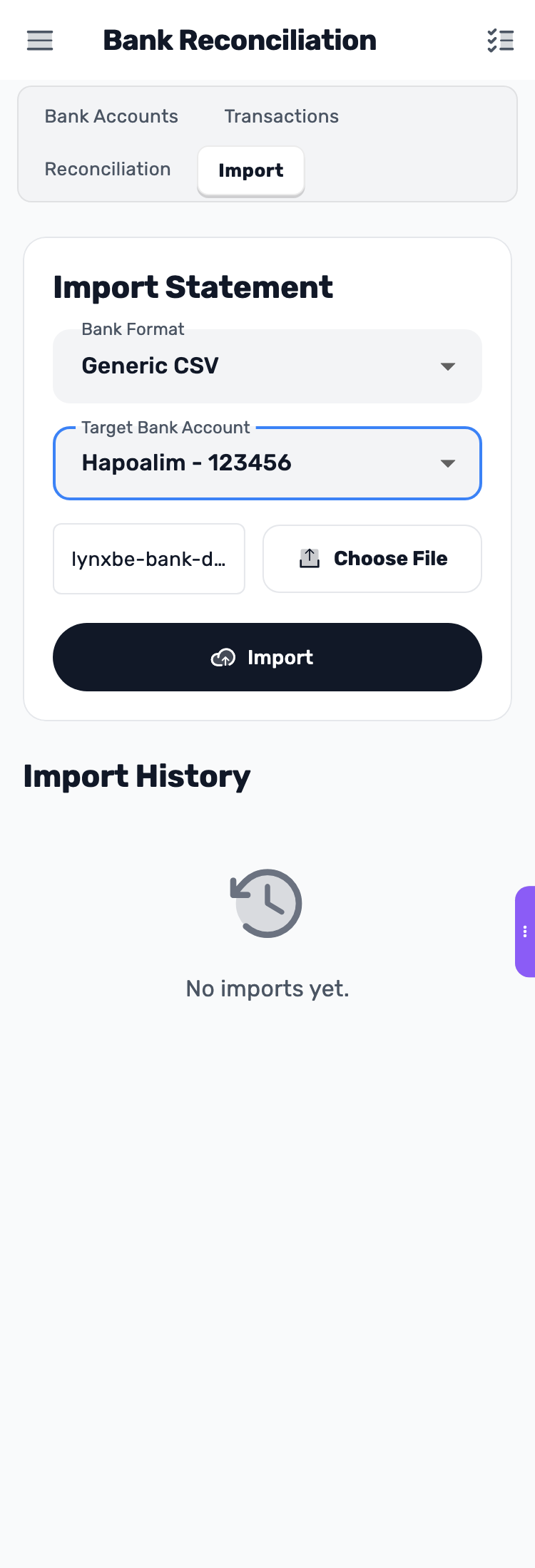 Lynxbe screen: Choose the file format Demonstration data.