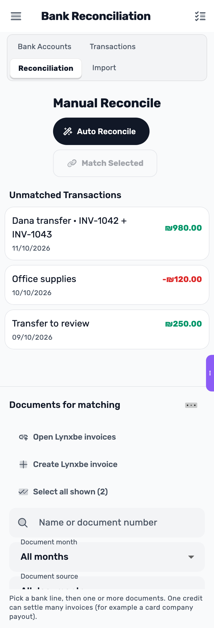 Lynxbe screen: The system suggests. You review. Demonstration data.