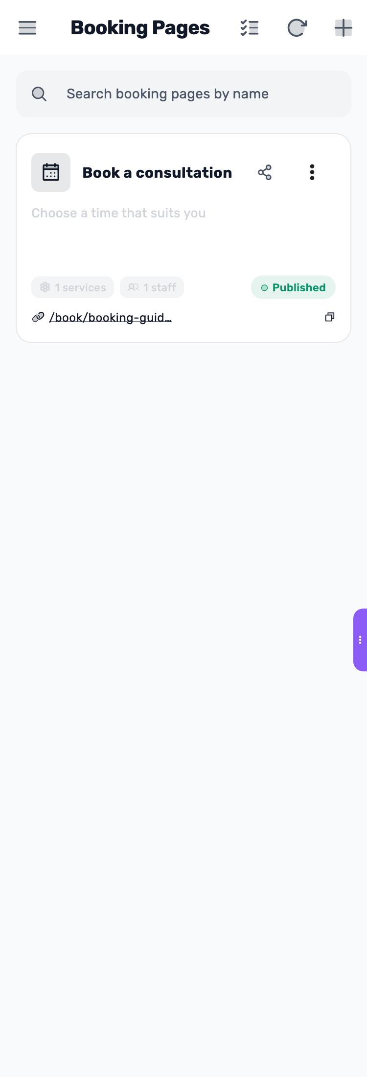 Lynxbe screen: Publish when ready Demonstration data.
