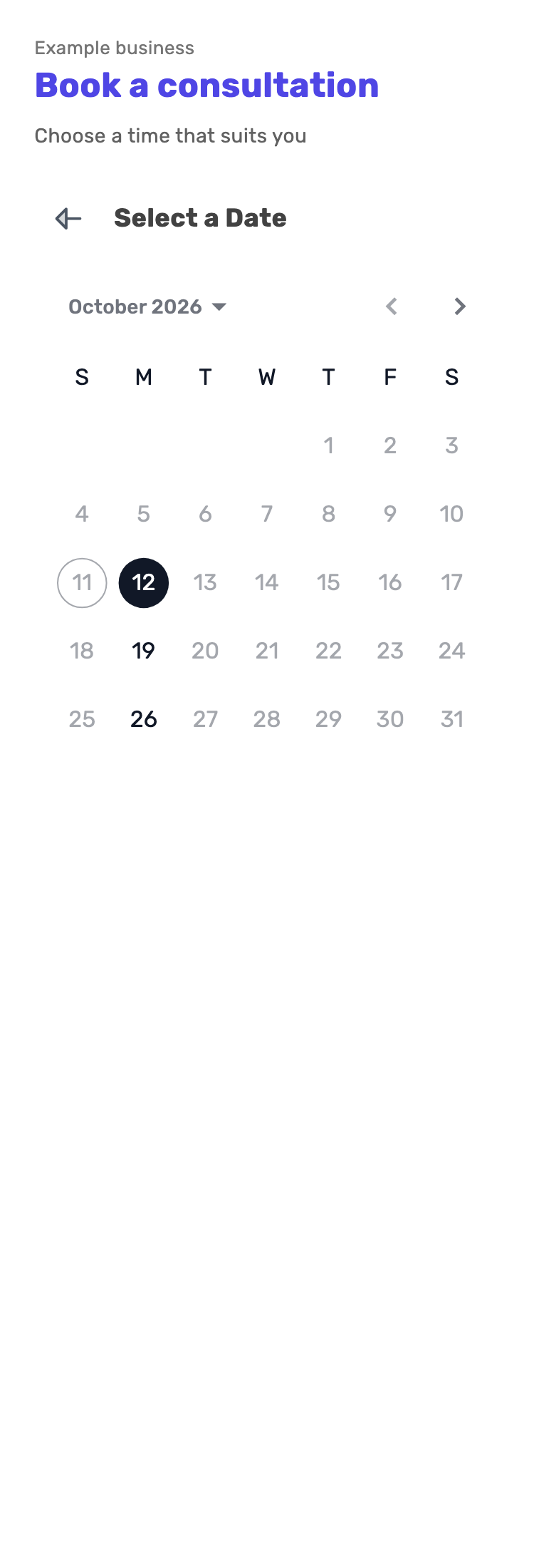 Lynxbe screen: Choose the day Demonstration data.