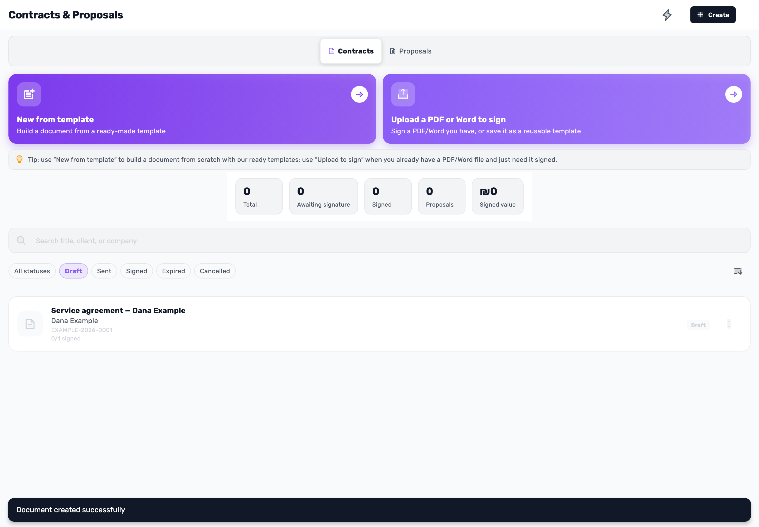 Original Lynxbe screen: Find the same draft again. Isolated demonstration document.