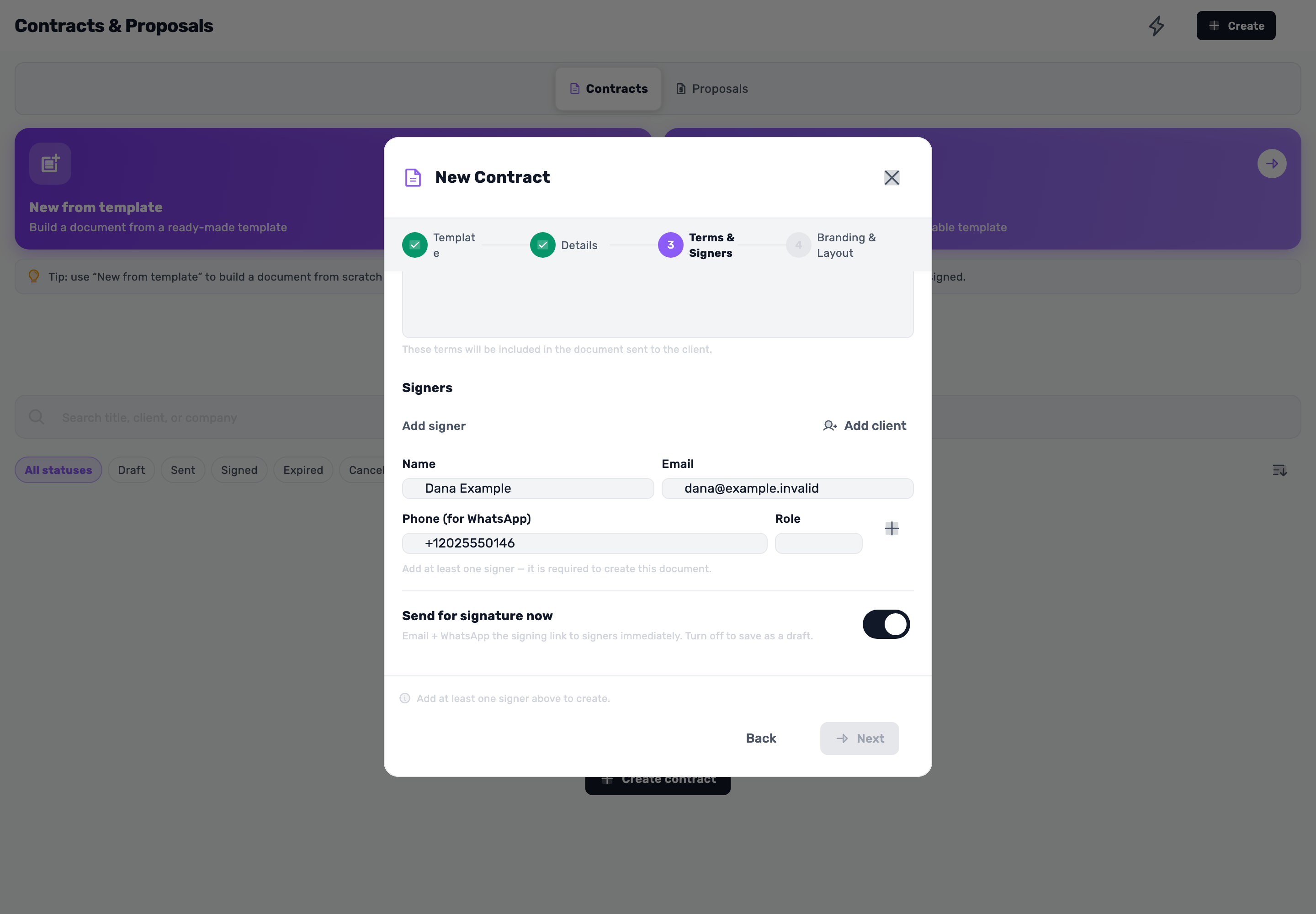 Original Lynxbe screen: The customer is also our signer. Isolated demonstration document.