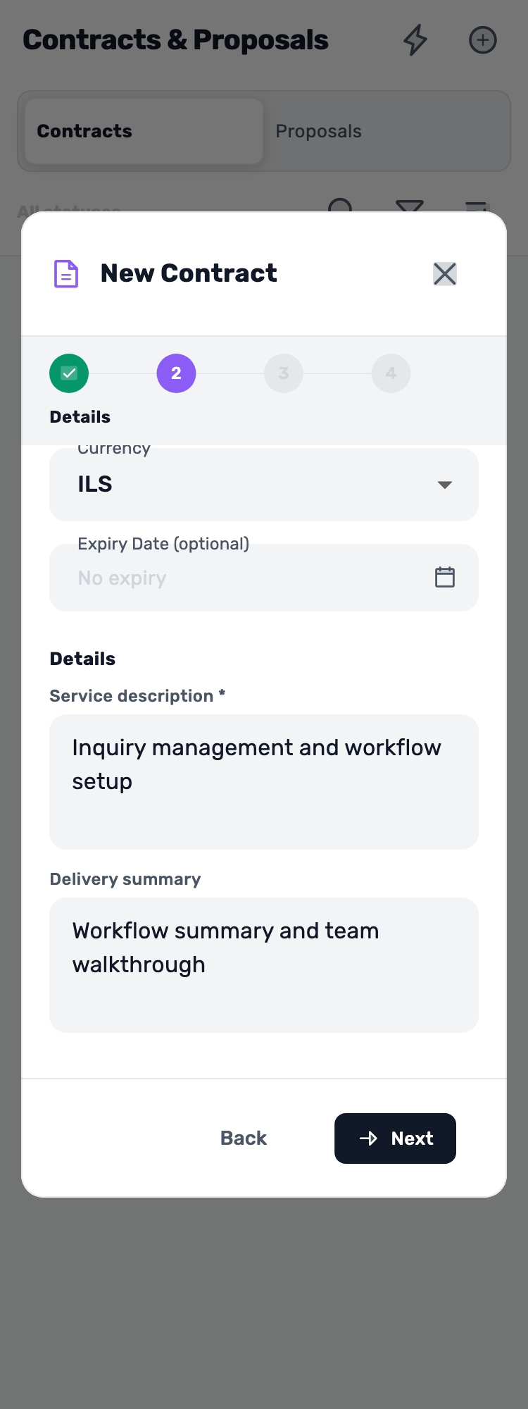 Original Lynxbe screen: Fill in what the service includes. Isolated demonstration document.