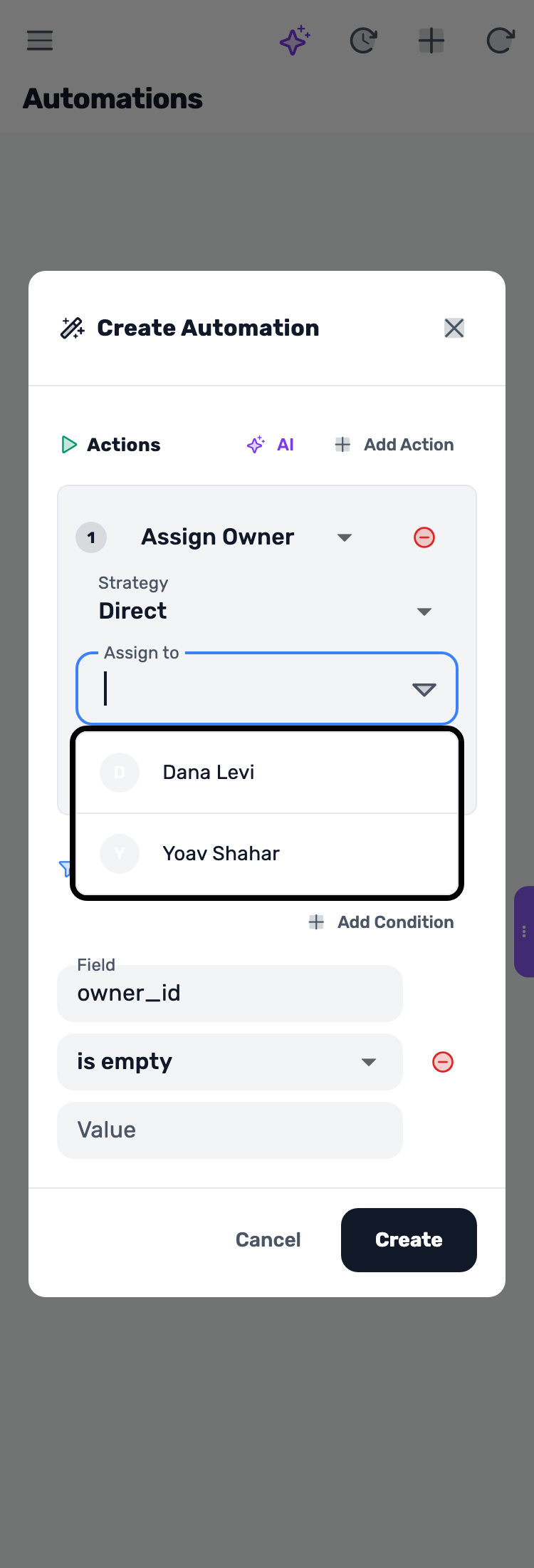 Lynxbe screen: Add owner assignment Demonstration data.