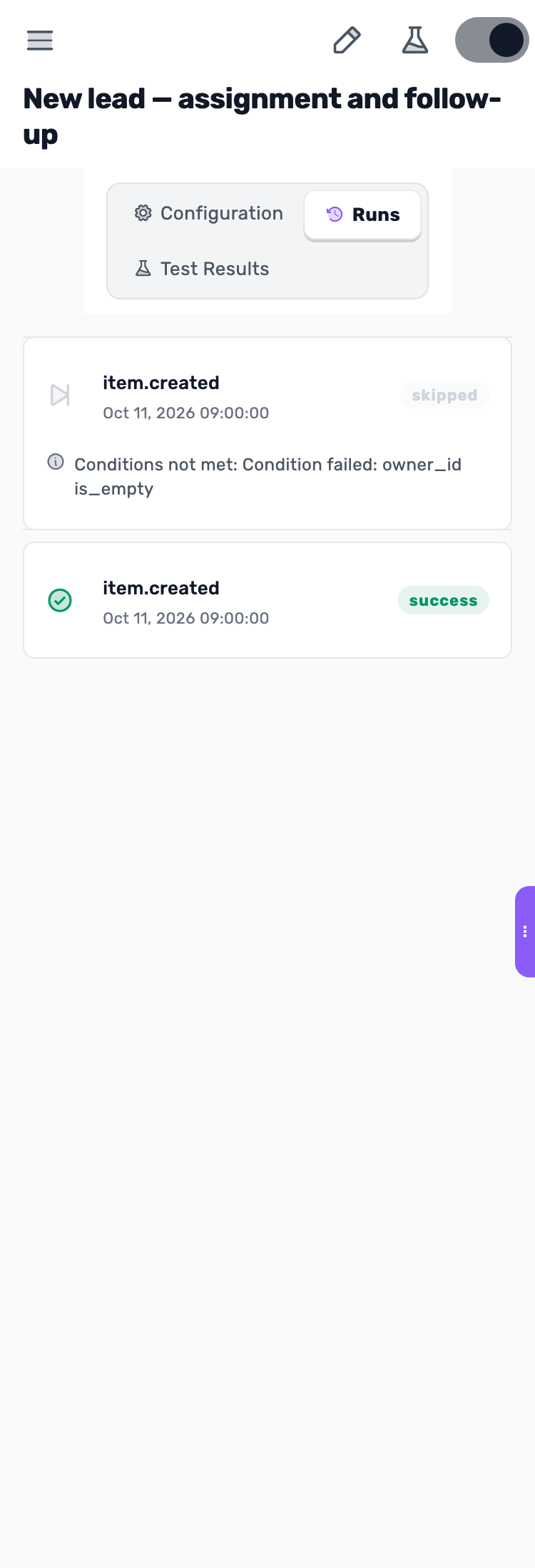 Lynxbe screen: When an owner is already set Demonstration data.