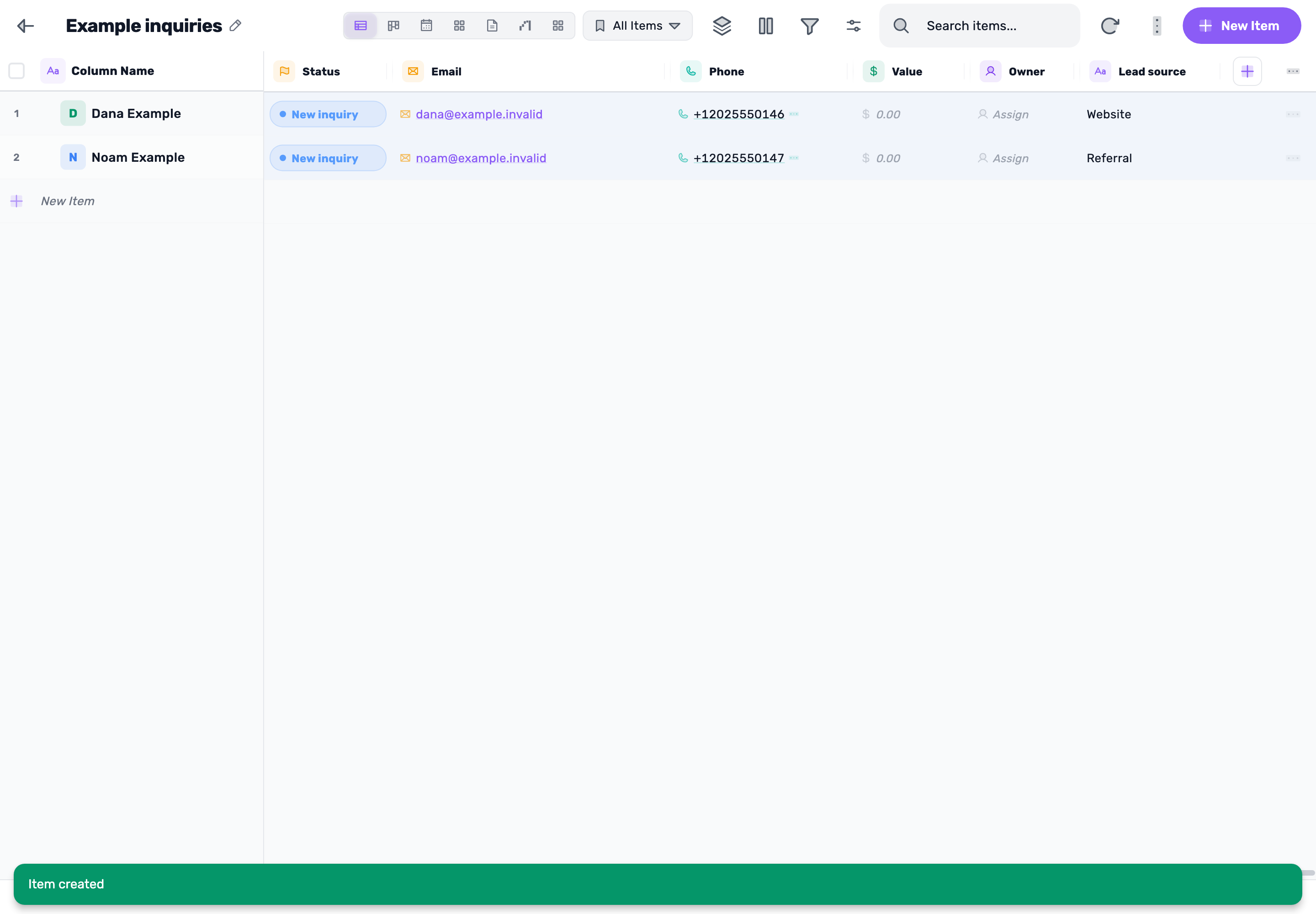 Original Lynxbe screen: Stages are ready. The inquiries remain. Lead board with isolated demonstration data.
