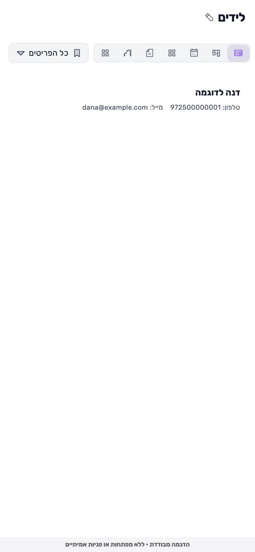 מסך Lynxbe מקורי: חוזרים ללוח. נתונים מבודדים.