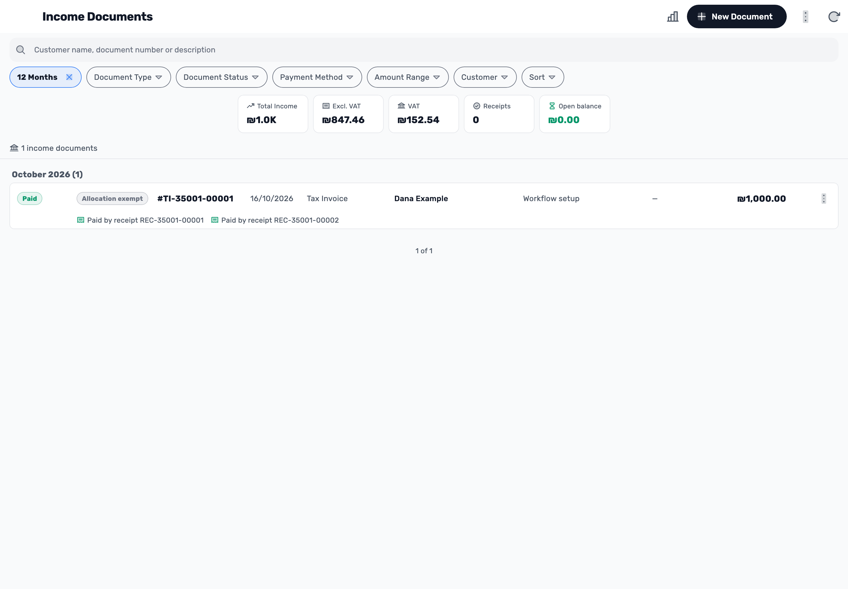 Original Lynxbe screen: One document. A record to check. Isolated demonstration data.