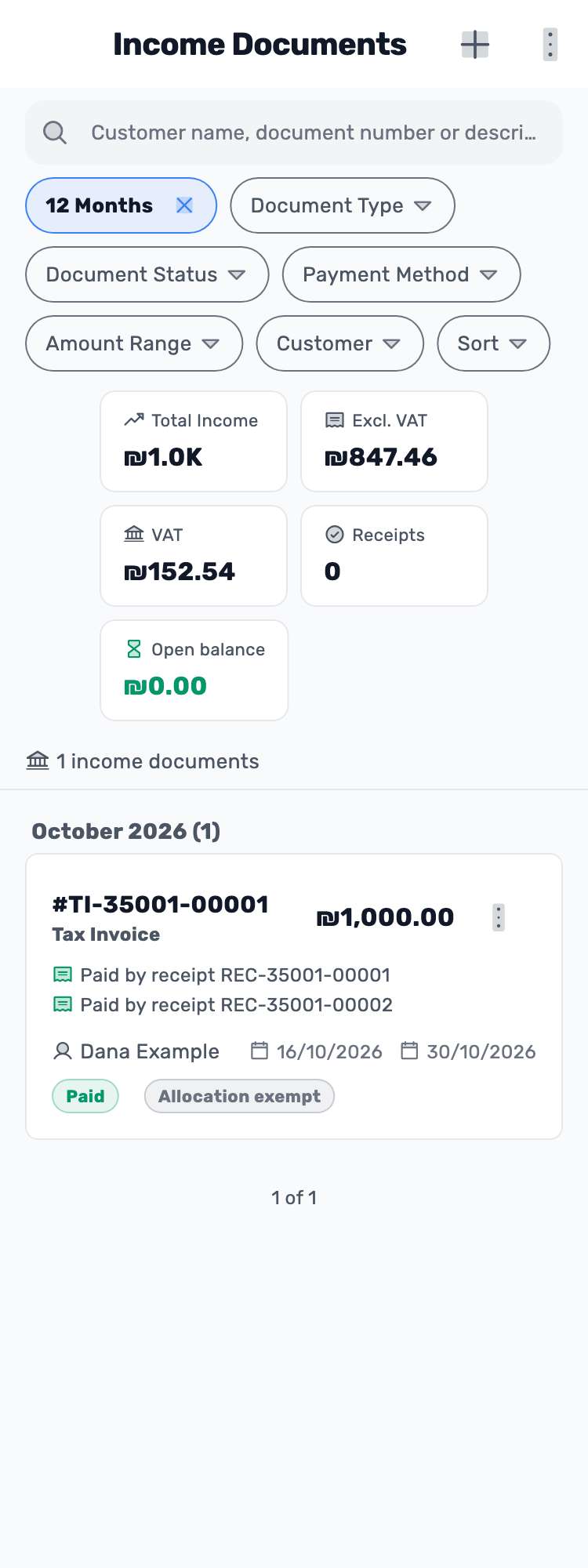 Original Lynxbe screen: One document. A record to check. Isolated demonstration data.