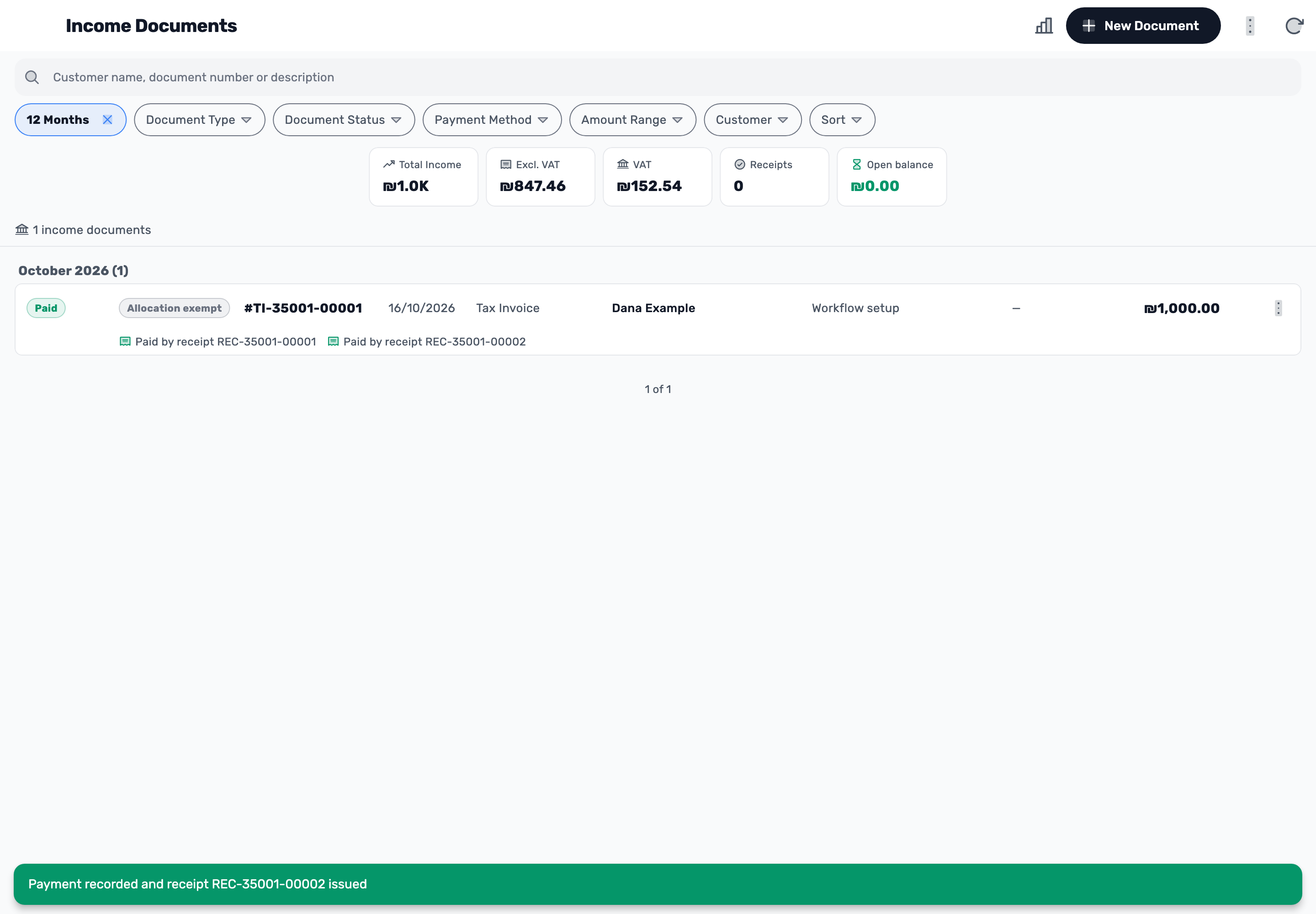 Original Lynxbe screen: Check Paid. After reloading. Isolated demonstration data.