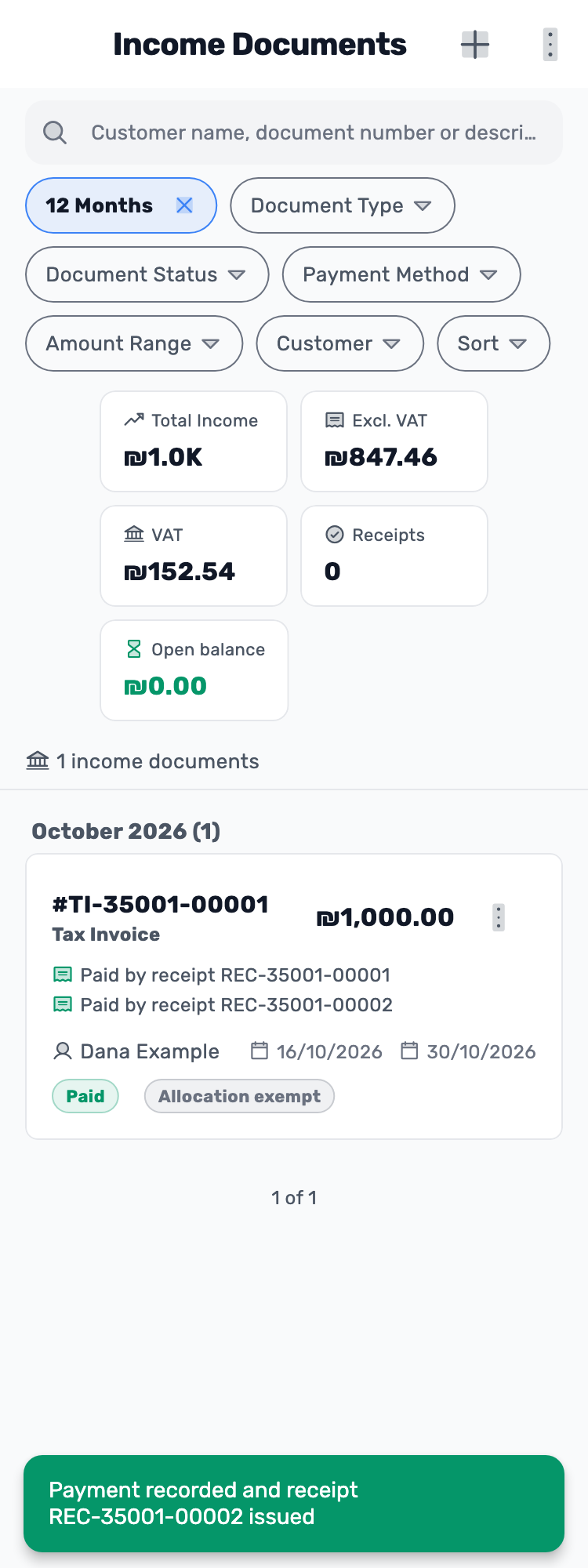 Original Lynxbe screen: Check Paid. After reloading. Isolated demonstration data.