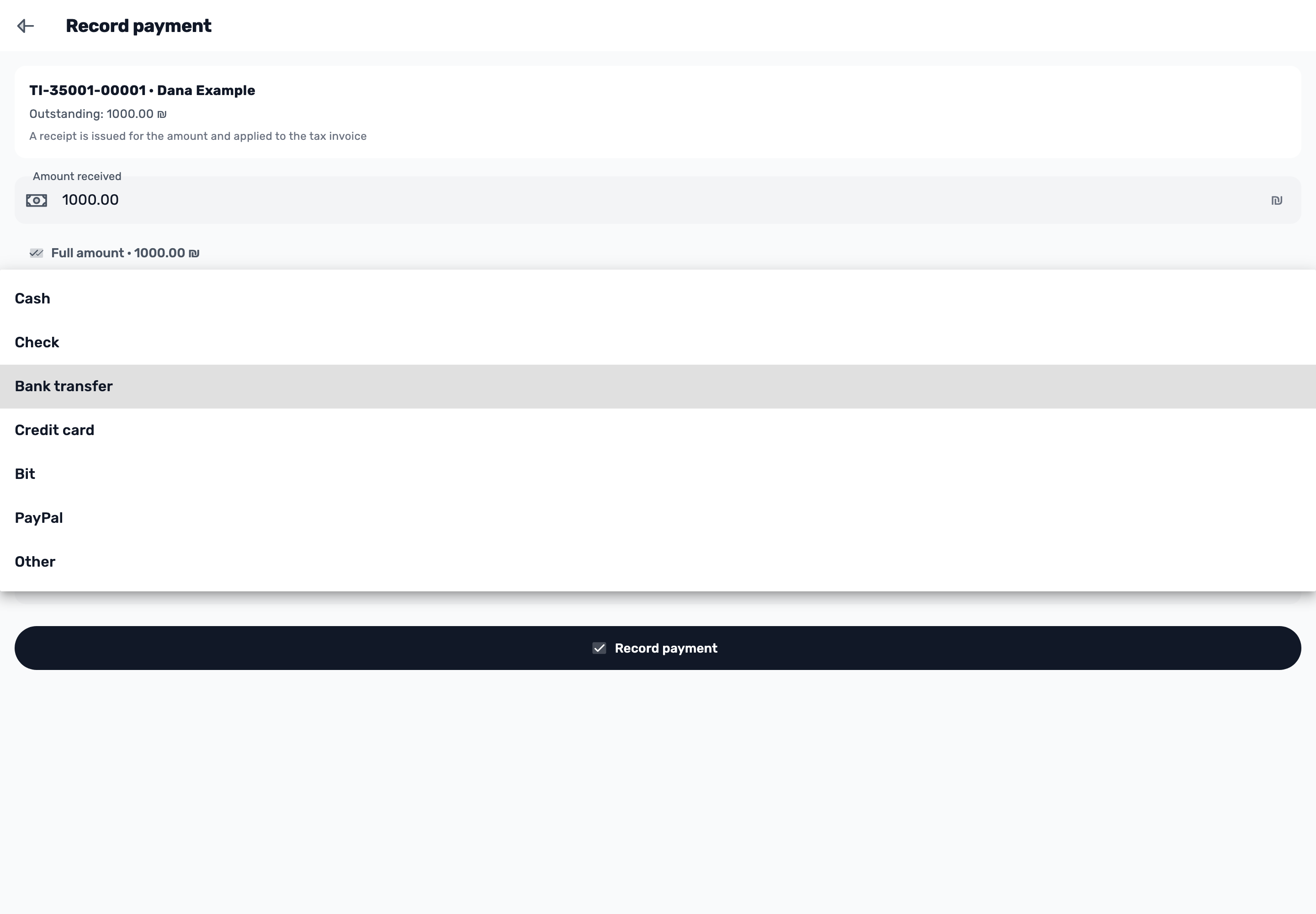 Original Lynxbe screen: State how and when it arrived. Isolated demonstration data.