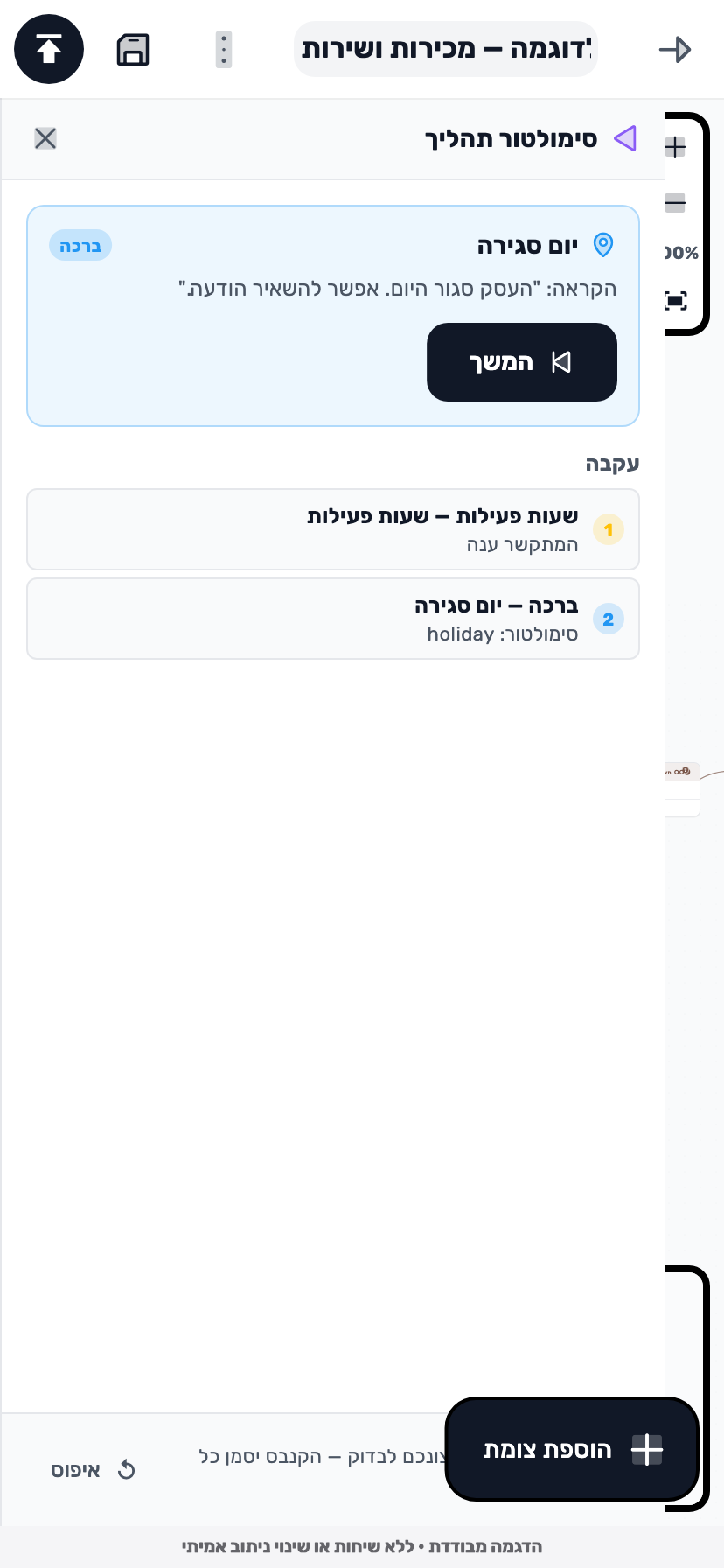 מסך Lynxbe: בודקים את יום הסגירה נתוני הדגמה מבודדים.