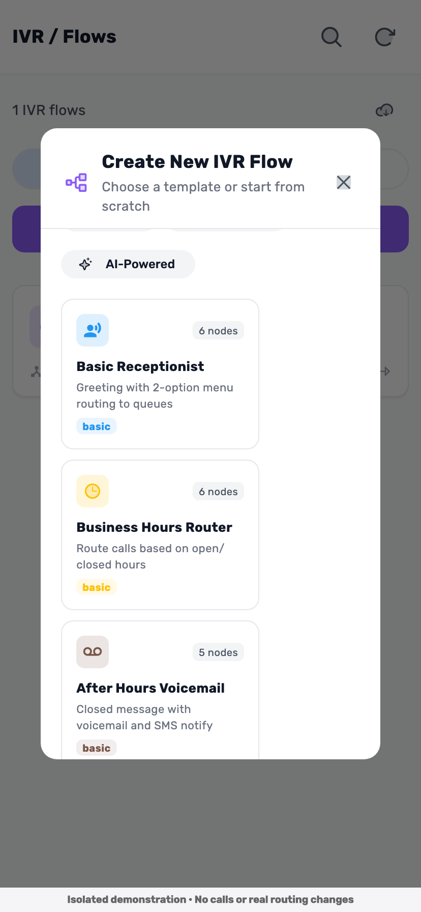 Lynxbe screen: Start with a template Isolated demonstration data.