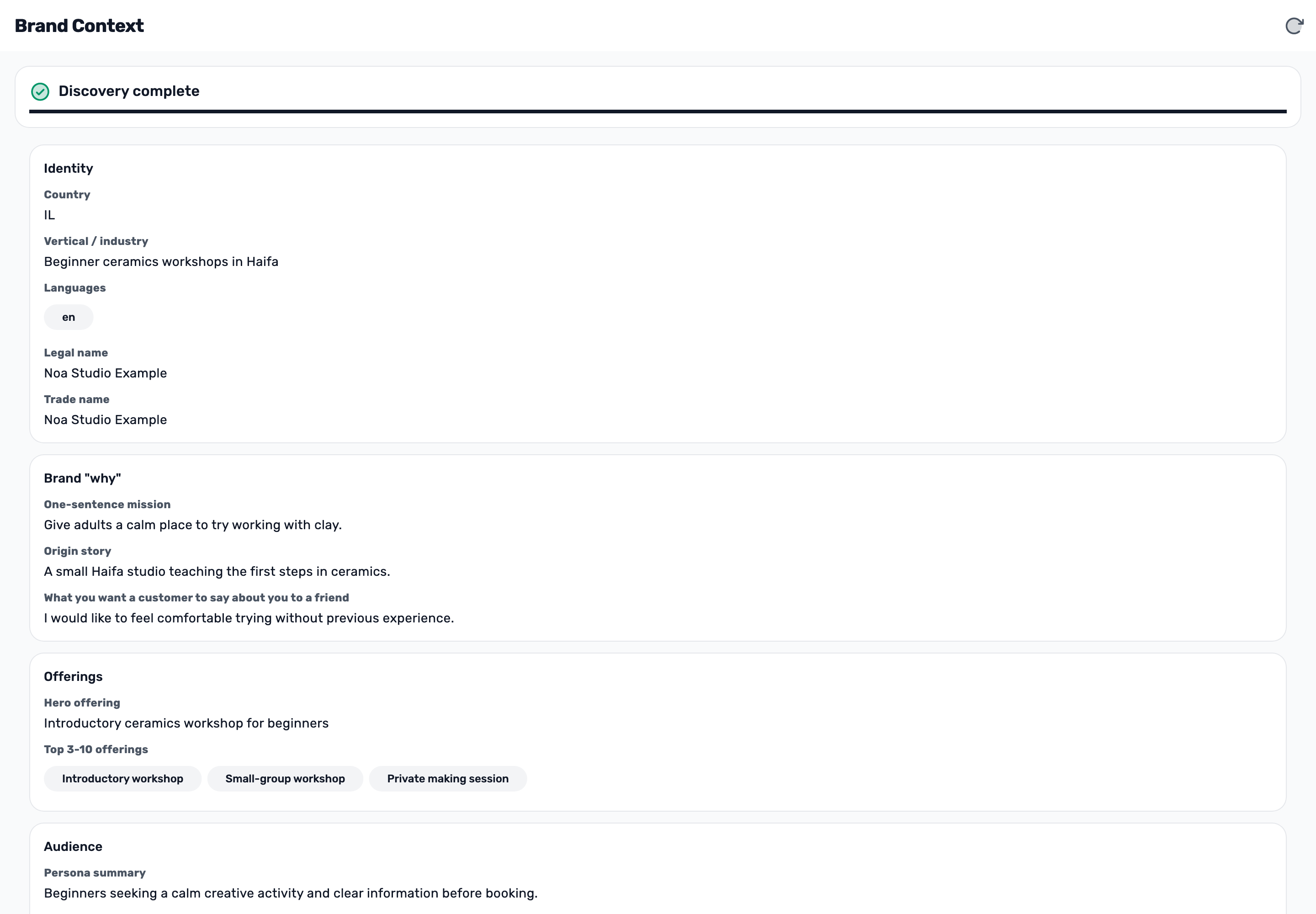 Original Lynxbe screen: Check the saved business context. Isolated demonstration data.