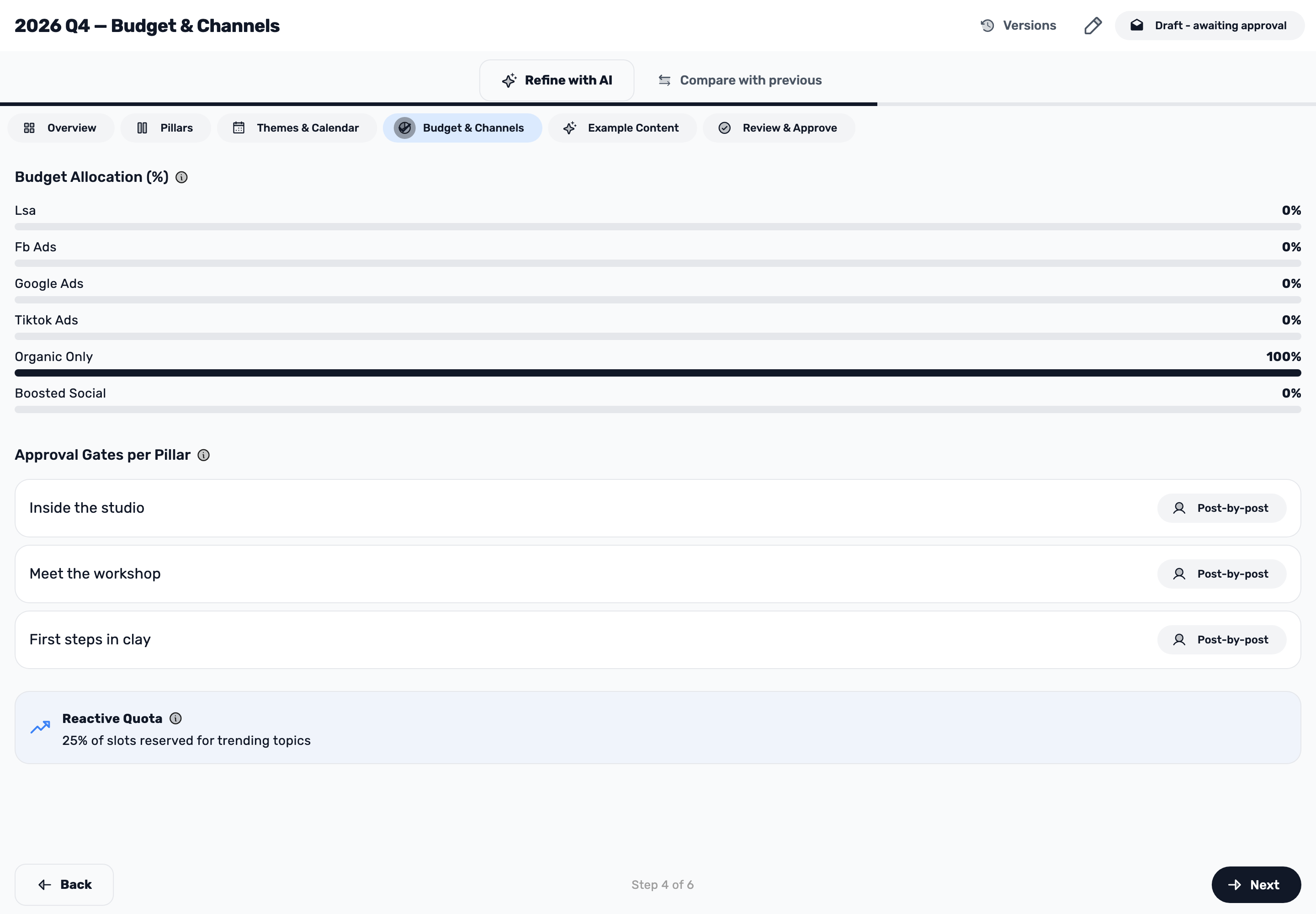 Original Lynxbe screen: Review budget and approval gates. Isolated demonstration data.