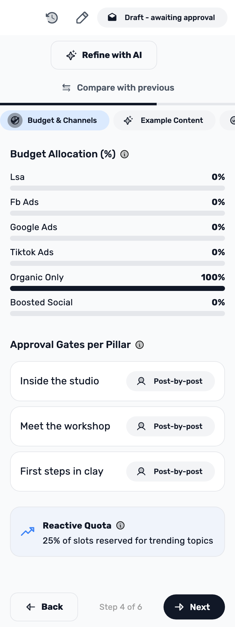 Original Lynxbe screen: Review budget and approval gates. Isolated demonstration data.