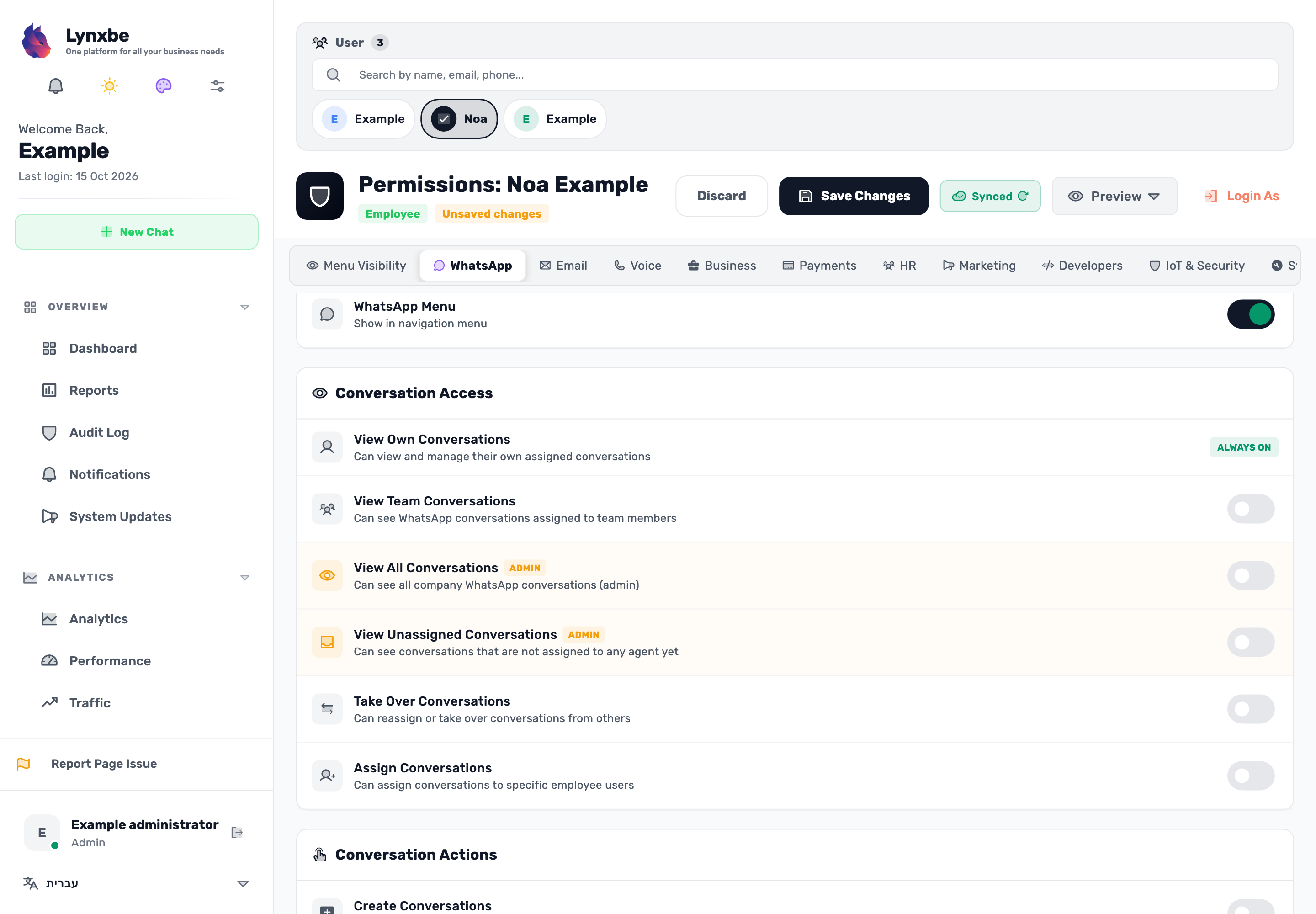 Original Lynxbe screen: All conversations is wider access. Isolated demonstration data.