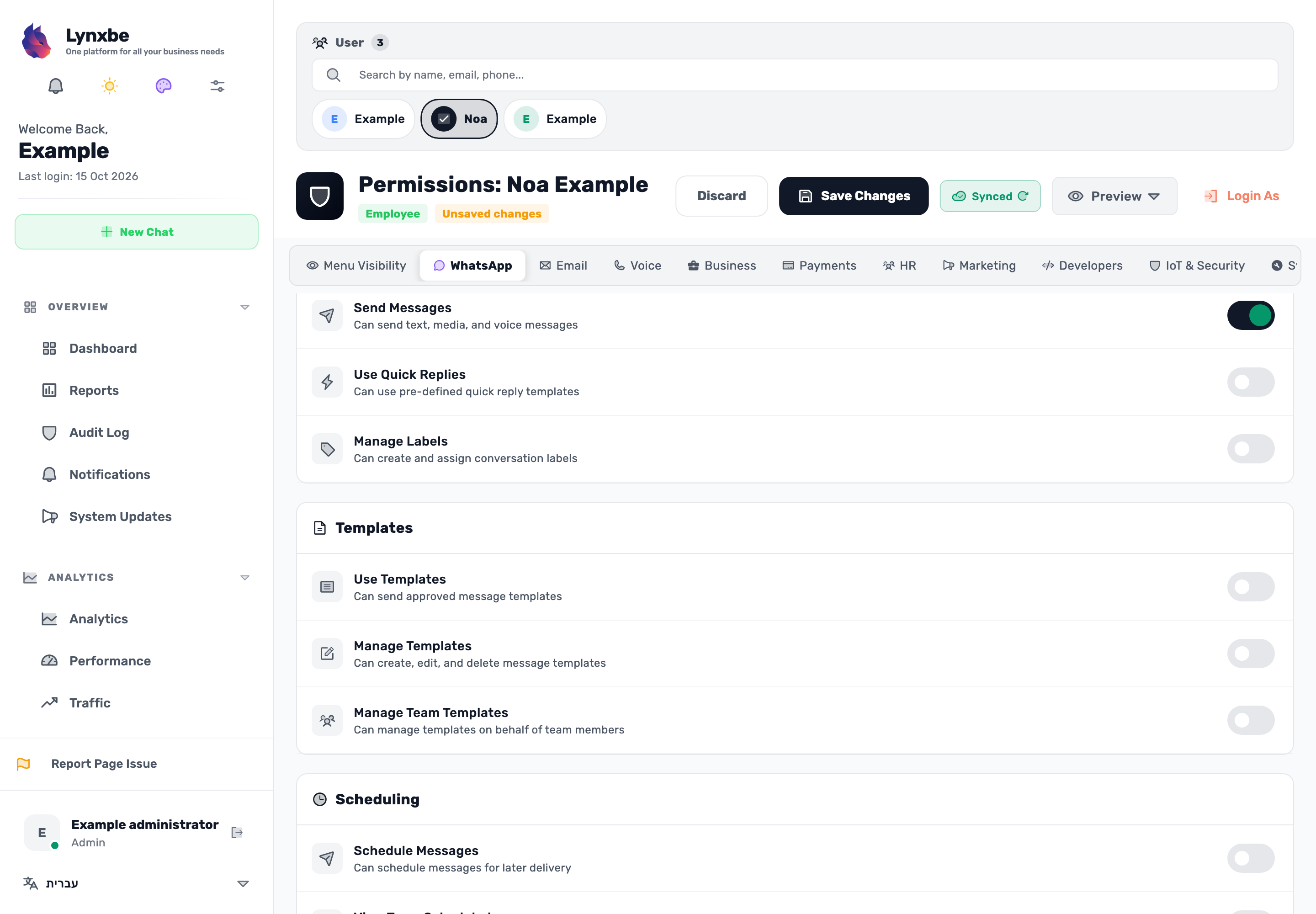 Original Lynxbe screen: Allow the action Noa needs. Isolated demonstration data.