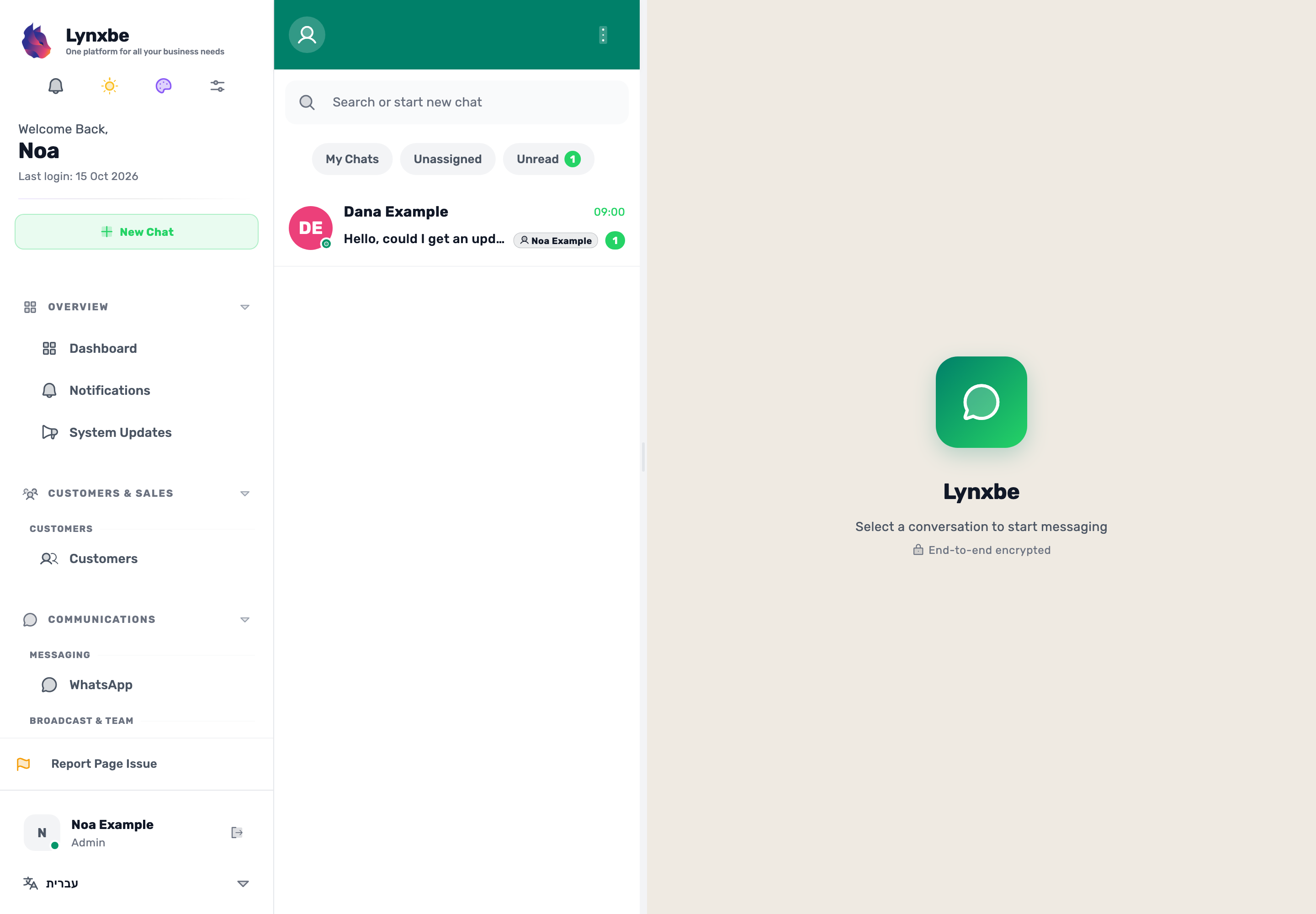 Original Lynxbe screen: Now check the conversations themselves. Isolated demonstration data.