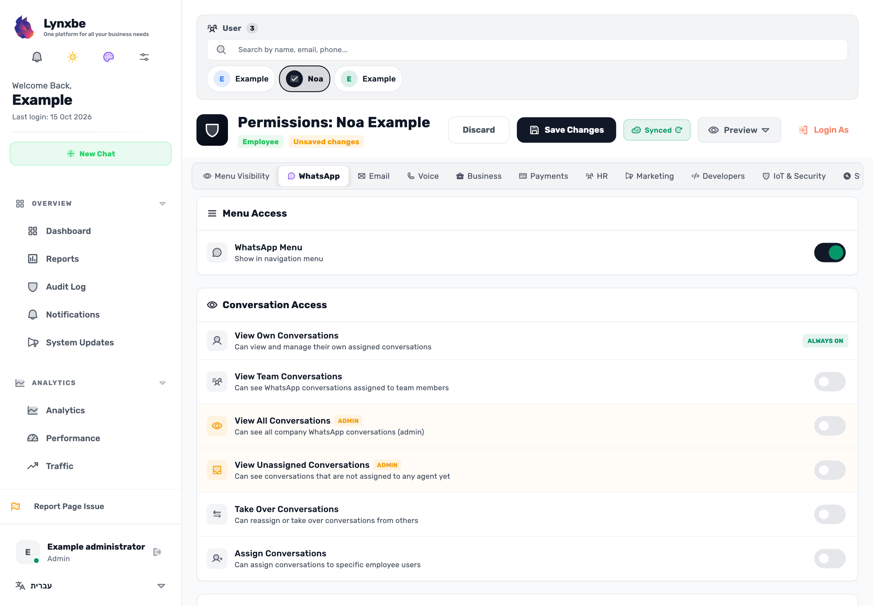 Original Lynxbe screen: Team conversations. When needed. Isolated demonstration data.