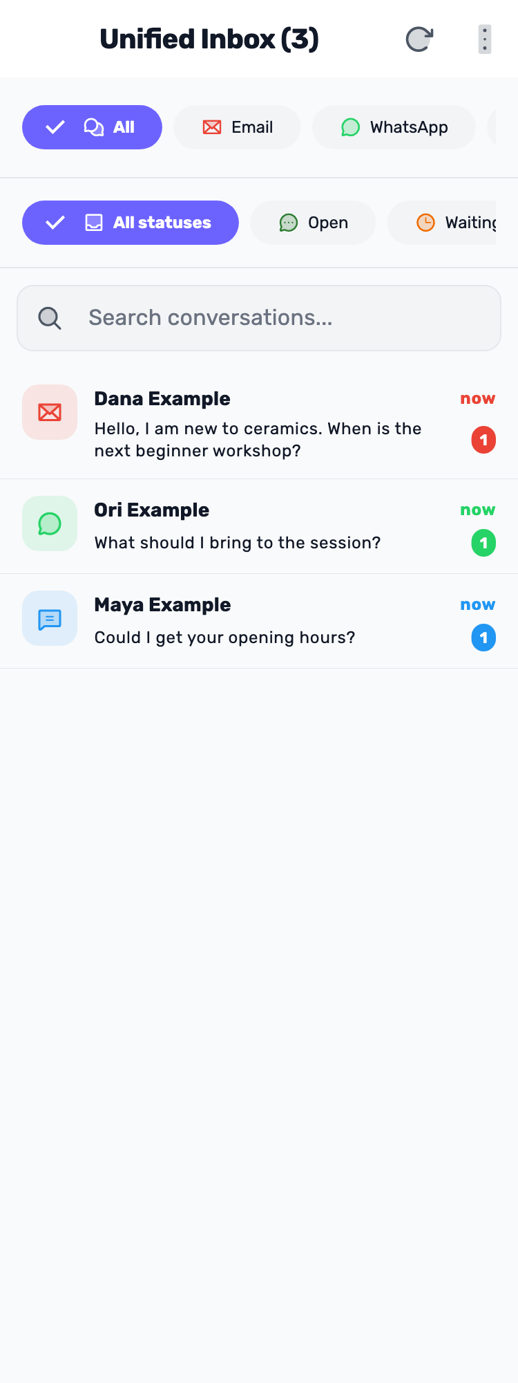 Original Lynxbe screen: Every inquiry. One place. Isolated demonstration data.