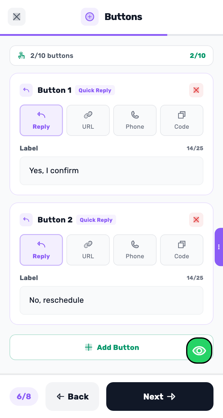 Lynxbe screen: Give customers a way to respond. Demonstration data.